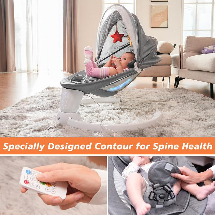 Premium Electric Baby Swing with LED Touch Panel, 5 Sway Speeds & Remote Control – Bluetooth & Music Infant Rocker Perfect for Christmas Gifts (Indoor/Outdoor)