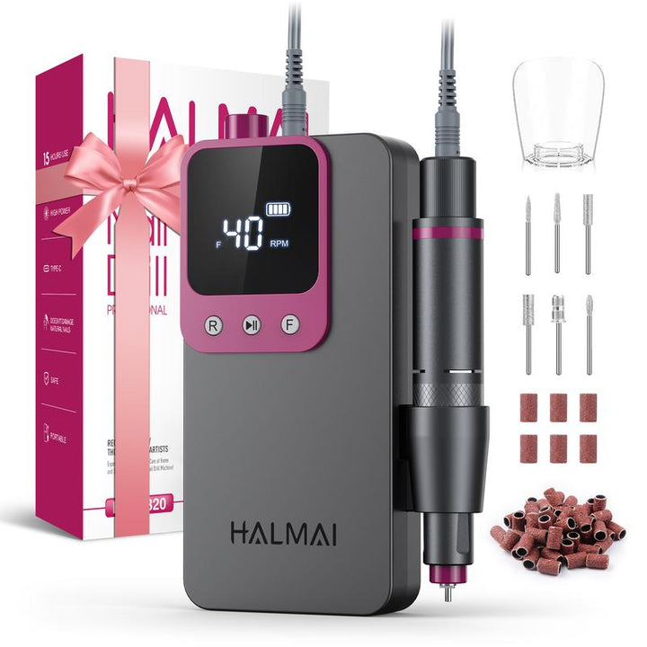 HALMAI Ultra Power Cordless Nail Drill - Professional Electric File for Acrylic & Gel Nails, Vibration-Free with 10-Second Gel Removal, Dark Grey