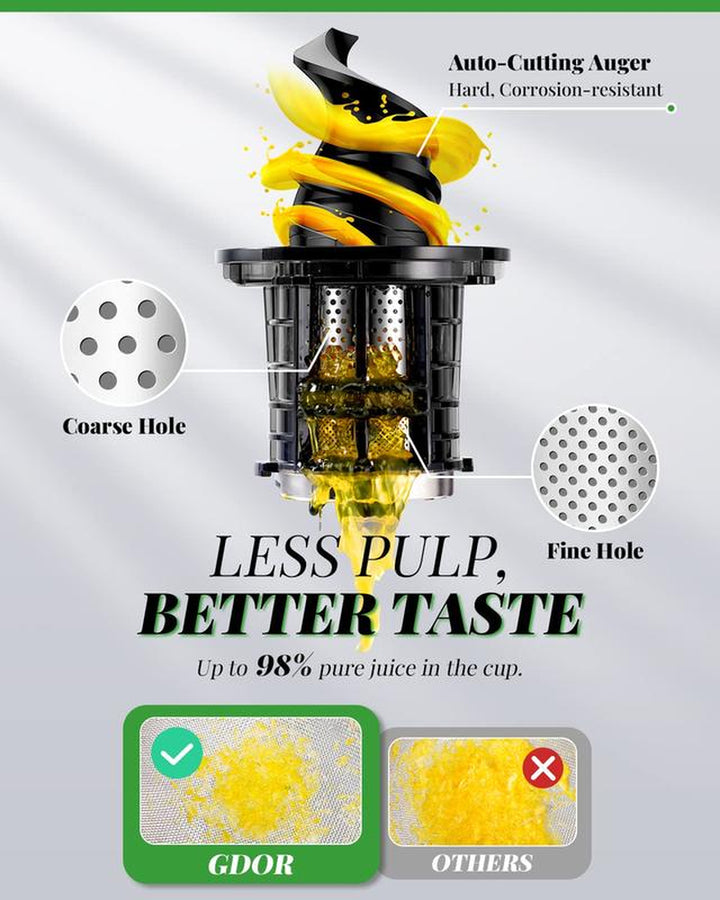Premium Cold Press Juicer with Versatile Feed Chutes and Powerful Masticating Motor for Fresh Juice Extraction