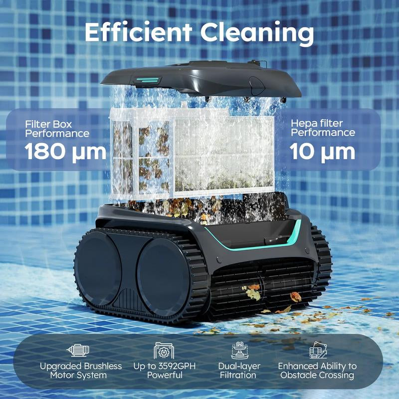 WYBOT C2 Cordless Robotic Pool Cleaner - Powerful Suction, Dual Filtration, Wall Climbing & Waterline Cleaning for Inground Pools - Lasts 180 Mins in Echo Mode - Perfect Father's Day Gift!