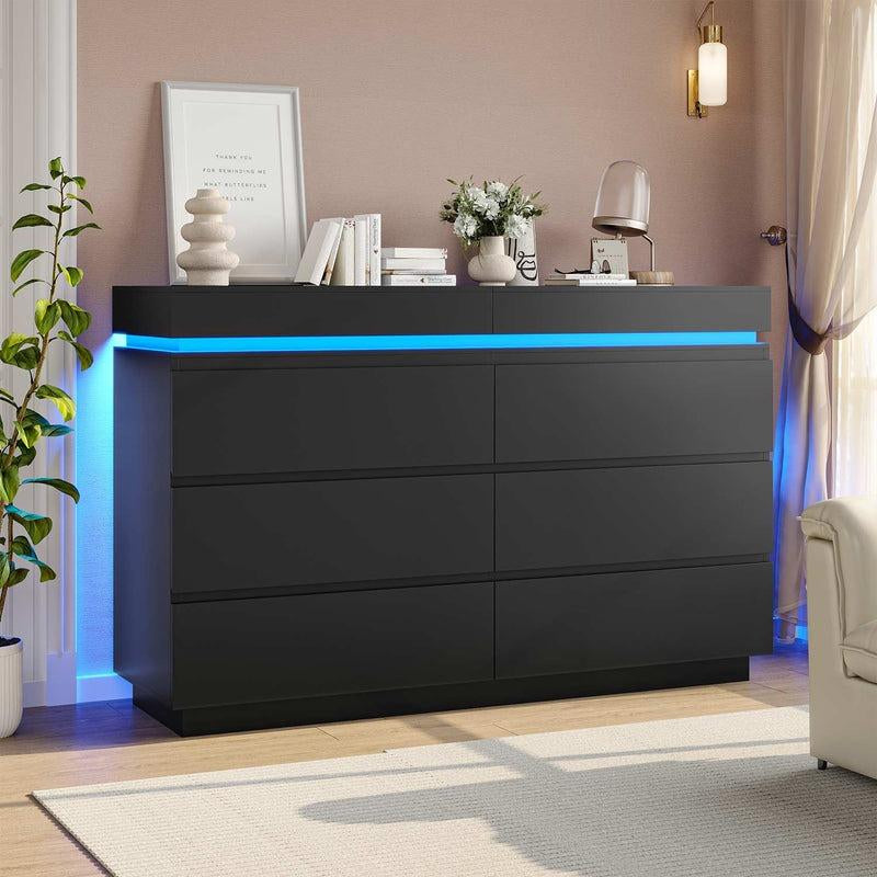Sikaic Modern LED Dresser with Charging Station & Sliding Drawers - Stylish Storage Tower for Bedroom Organization