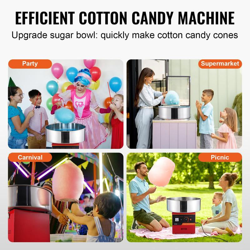 VEVOR Commercial Electric Cotton Candy Machine - 1000W Candy Floss Maker with Stainless Steel Bowl, Sugar Scoop & Drawer - Ideal for Kids' Birthdays & Family Parties - Vibrant Red