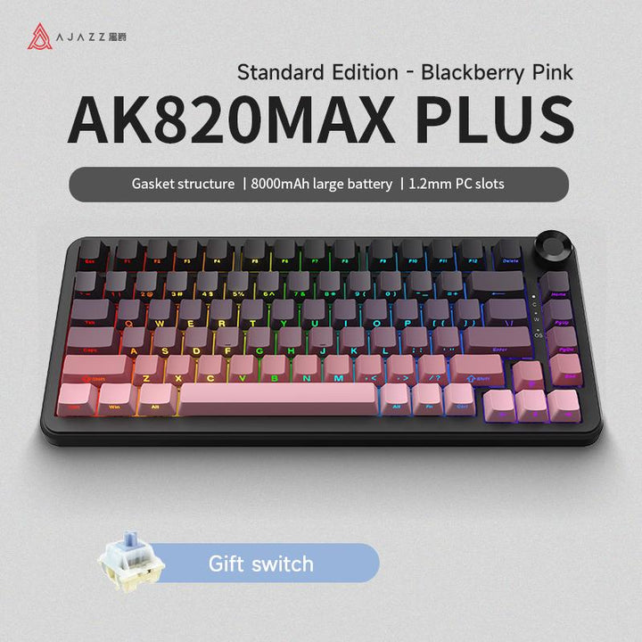 AJAZZ AK820 MAX plus Upgraded Wireless Mechanical Keyboard,Creamy Budget Keyboard, Bt5.0/2.4Ghz/Usb-C Gaming Keyboard with 5 Layers of Padding, Flexible Cut PCB, 8000Mah, FR4 Board, RGB Backlight, for Win/Mac