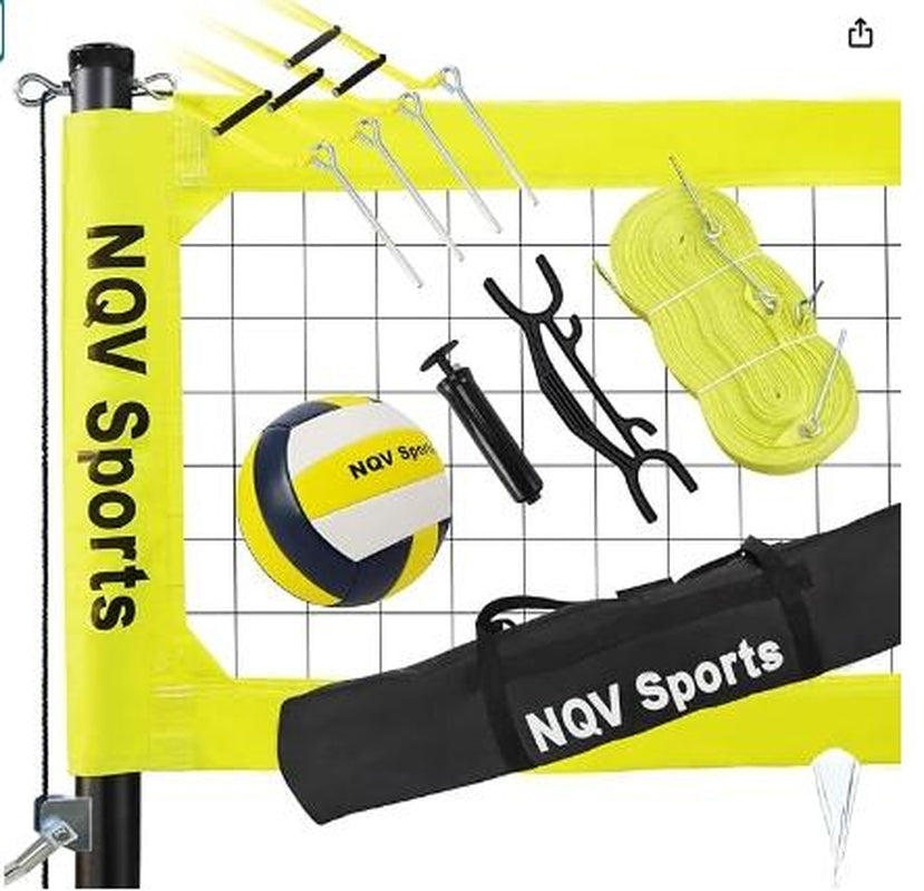 NQV Premium Heavy Duty Outdoor Volleyball Net Set - Adjustable Height Aluminum Poles, Anti-Sag System, Pump & Carrying Bag Included!