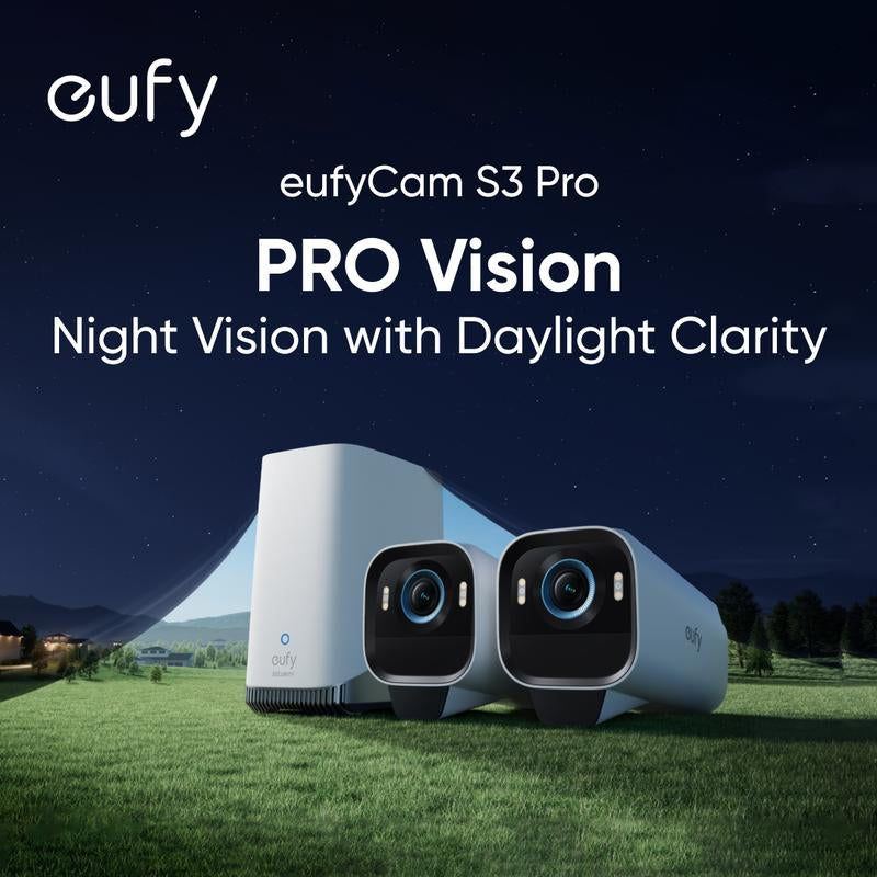 Eufycam S3 Pro 2-Cam Kit - 4K Solar-Powered Wireless Security Cameras with Maxcolor Night Vision, AI Face Recognition, and No Monthly Fees!