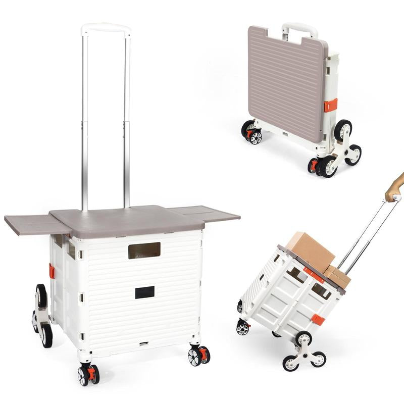 SELORSS BY10C Foldable Utility Cart with Stair Climbing Wheels - Collapsible Rolling Crate with Magnetic Lid and Telescopic Handle for Easy Transport and Storage