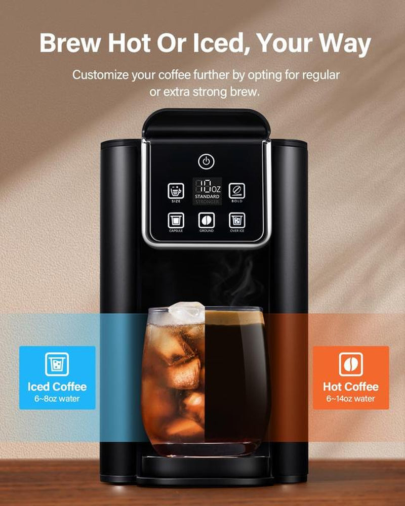 SHARDOR Single Serve Coffee Maker - Versatile Hot & Iced Brew, 5 Cup Sizes, 20 Bar Espresso Machine with Milk Frother & Touchscreen for K Cup Pods & Ground Coffee