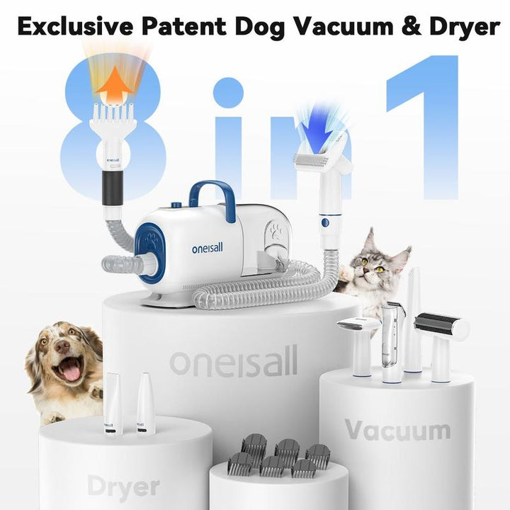 Oneisall Cozy C1 Smart Pet Grooming Kit - Vacuum Blow Dryer & Clippers for Shedding, Drying, and Trimming with 7 Heat Settings & Adjustable Air Flow