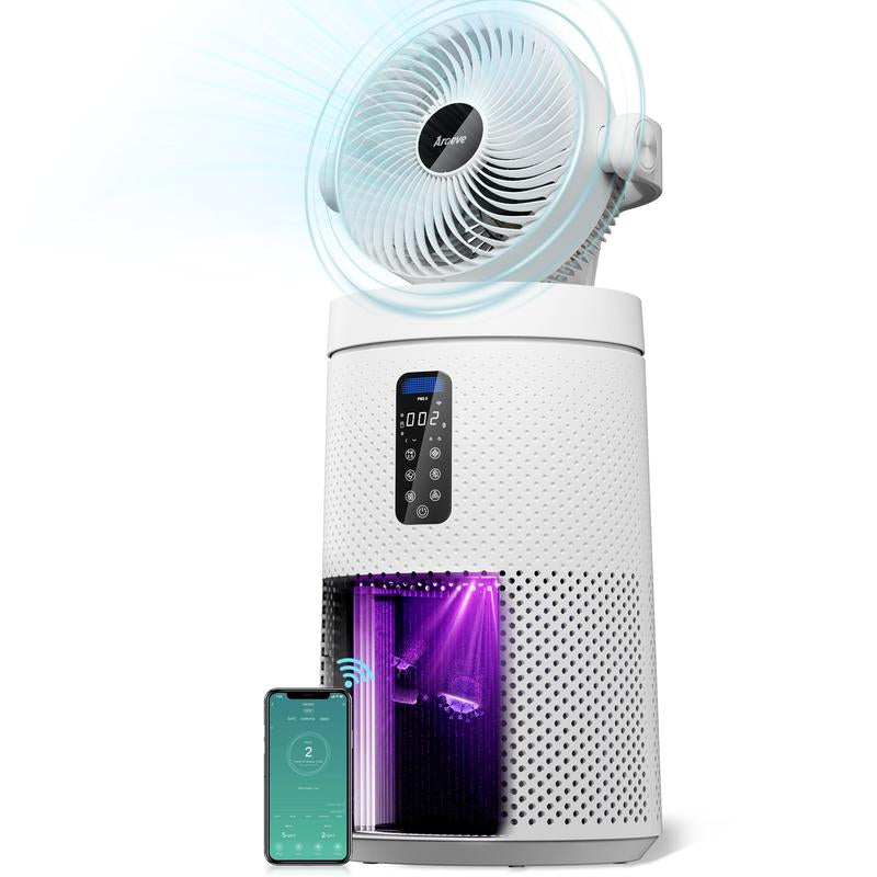 AROEVE MK08W Turbo Fan Air Purifier - Powerful 1980 Sq.Ft Coverage, Smokeless Cleaner with Washable Filter, UV System & Adjustable Direction Control