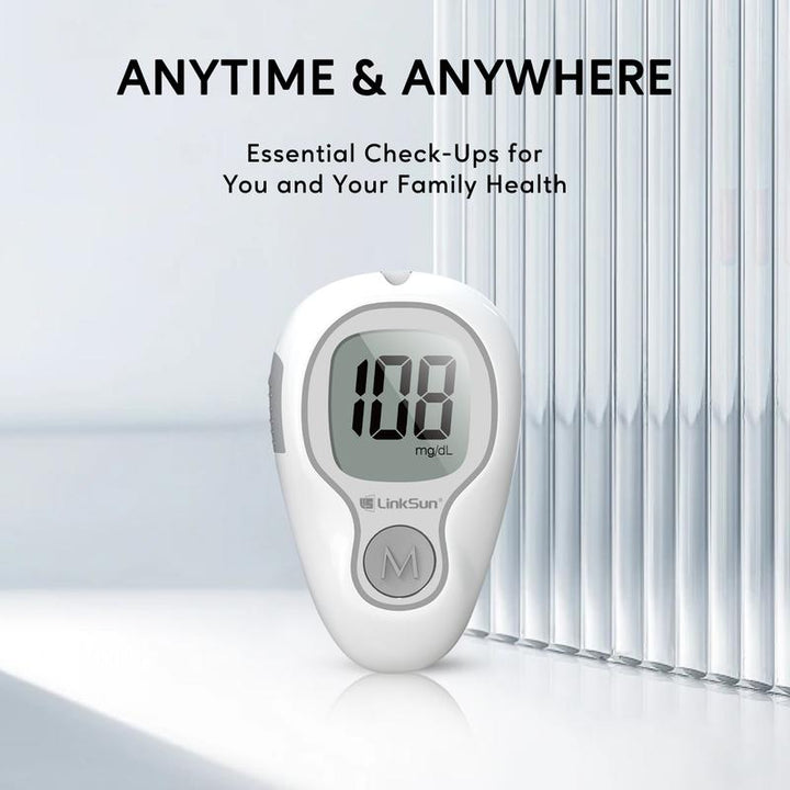 Linksun Blood Glucose Monitor Kit - Ultimate Home Testing Solution with 100 Test Strips & Lancets, 500 Memory, No Coding, Accurate Mmol/L Results