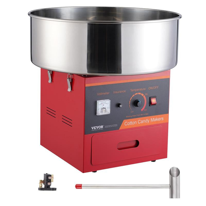 VEVOR Commercial Electric Cotton Candy Machine - 1000W Candy Floss Maker with Stainless Steel Bowl, Sugar Scoop & Drawer - Ideal for Kids' Birthdays & Family Parties - Vibrant Red