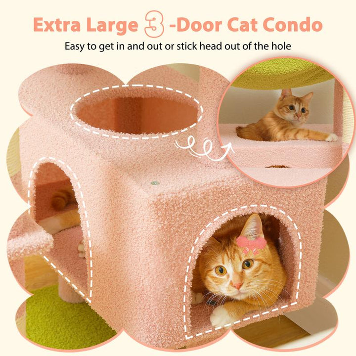 Luxurious 72-Inch Flower & Cactus Cat Tree with Scratching Posts, Cozy Perches, and Condos – Perfect Indoor Playground for Your Feline Friend (Gray/Dark Gray/Beige)