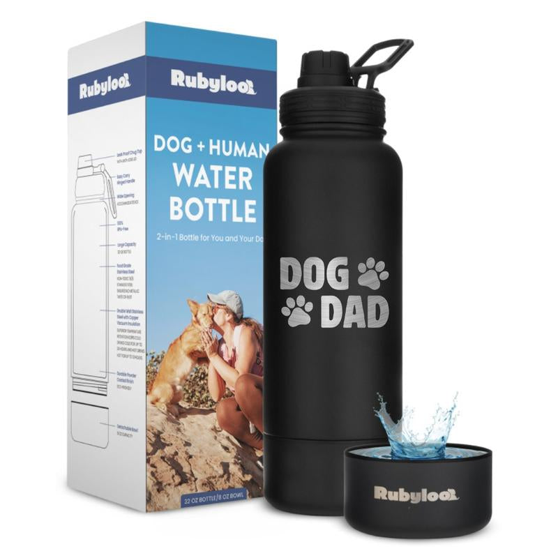32 Oz Stainless Steel Dog Water Bottle with Detachable 8 Oz Bowl - Perfect Gift for Dog Lovers!