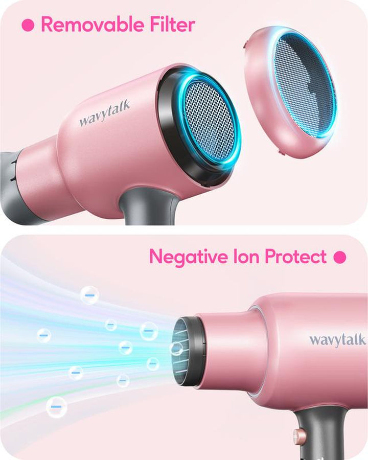 Wavytalk Ionic Hair Dryer - 1875W Quick-Dry with Ceramic Heat Protection, Lightweight & Quiet, Includes Diffuser & Styling Comb for All Hair Types